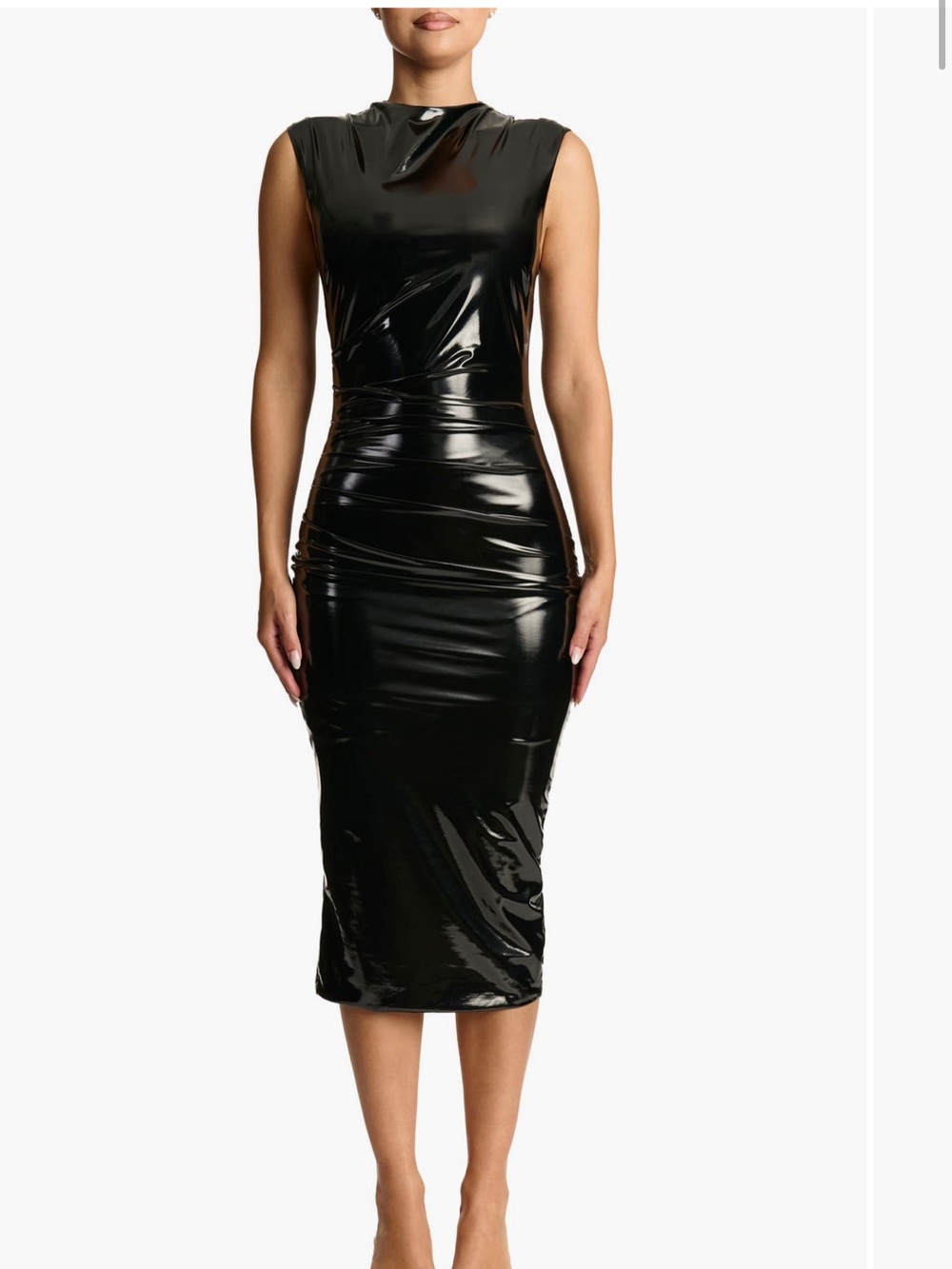 naked wardrobe Black Glossy Sleeveless Midi Dress